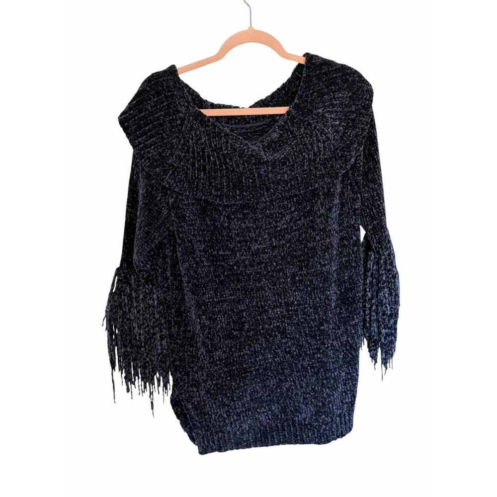 Adore Women's Medium Dark Blue Super Soft Cowl Neck Long Flutter Sleeve Sweater - Picture 8 of 11